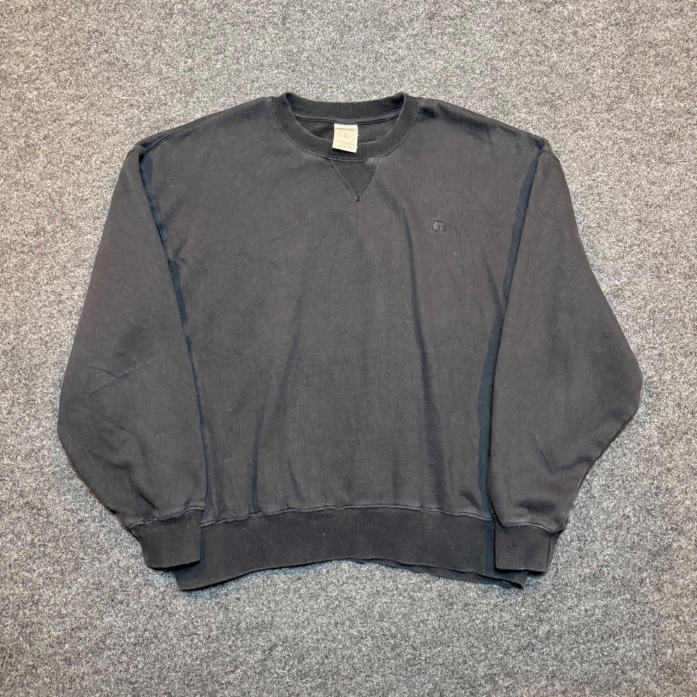 Russell Athletic Crewneck Sweatshirt Mens Large Faded Black V-Stitch Pullover